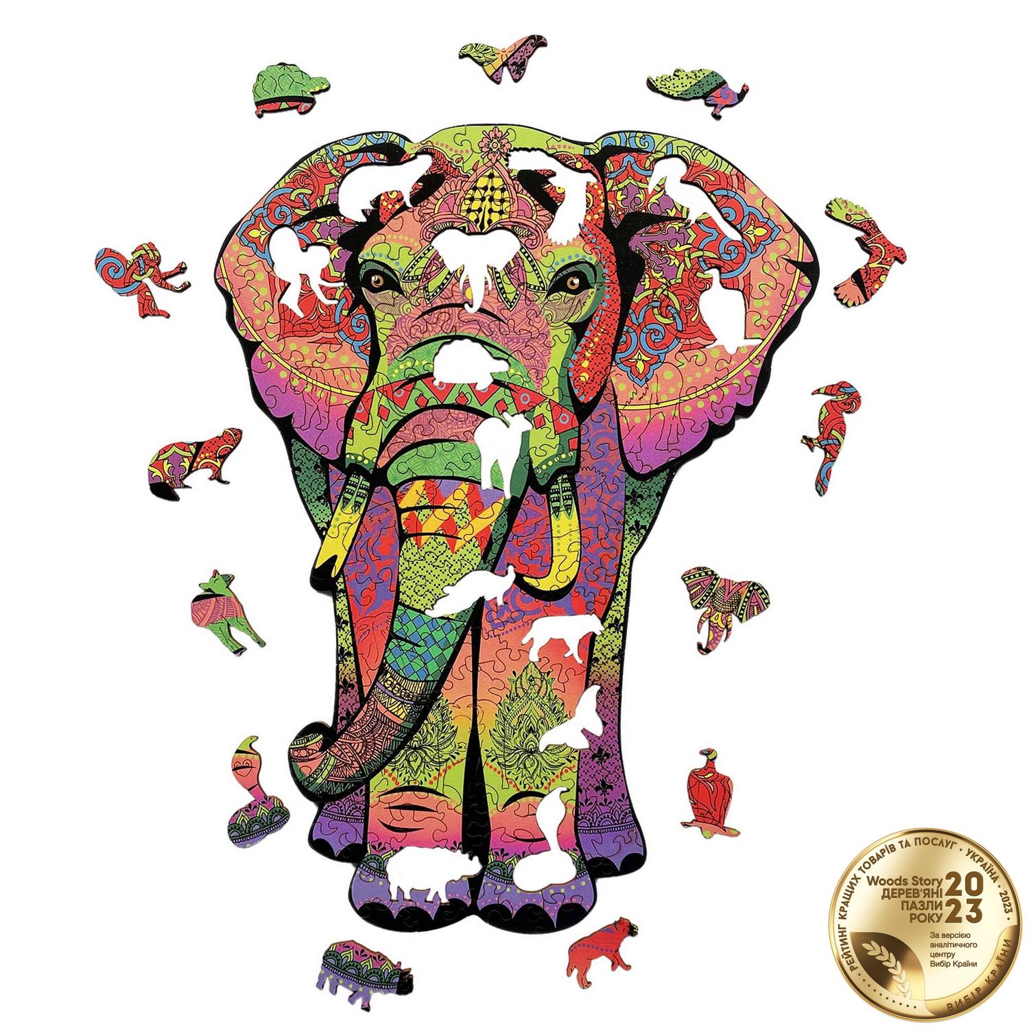 Фигурный деревянный пазл Слон (Король саванны) L