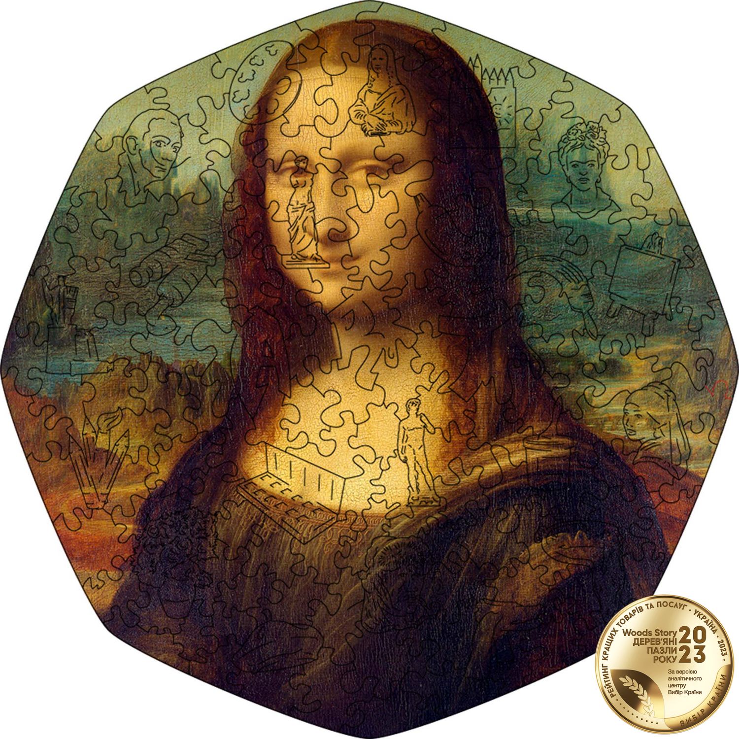 Фигурный деревянный пазл Мона Лиза (Леонардо да Винчи) XL