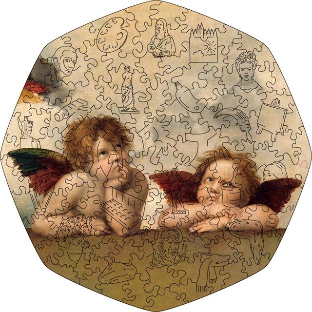 Фигурный деревянный пазл Два ангела (Рафаэль Санти) L