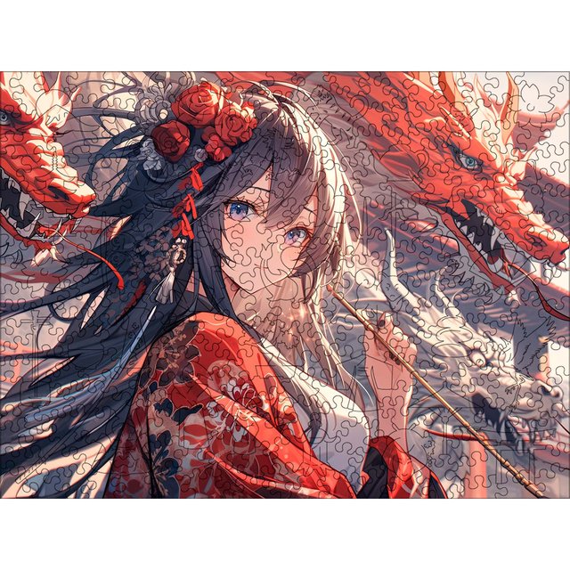 Дерев'яний пазл Аніме (Дівчина з червоним драконом) L