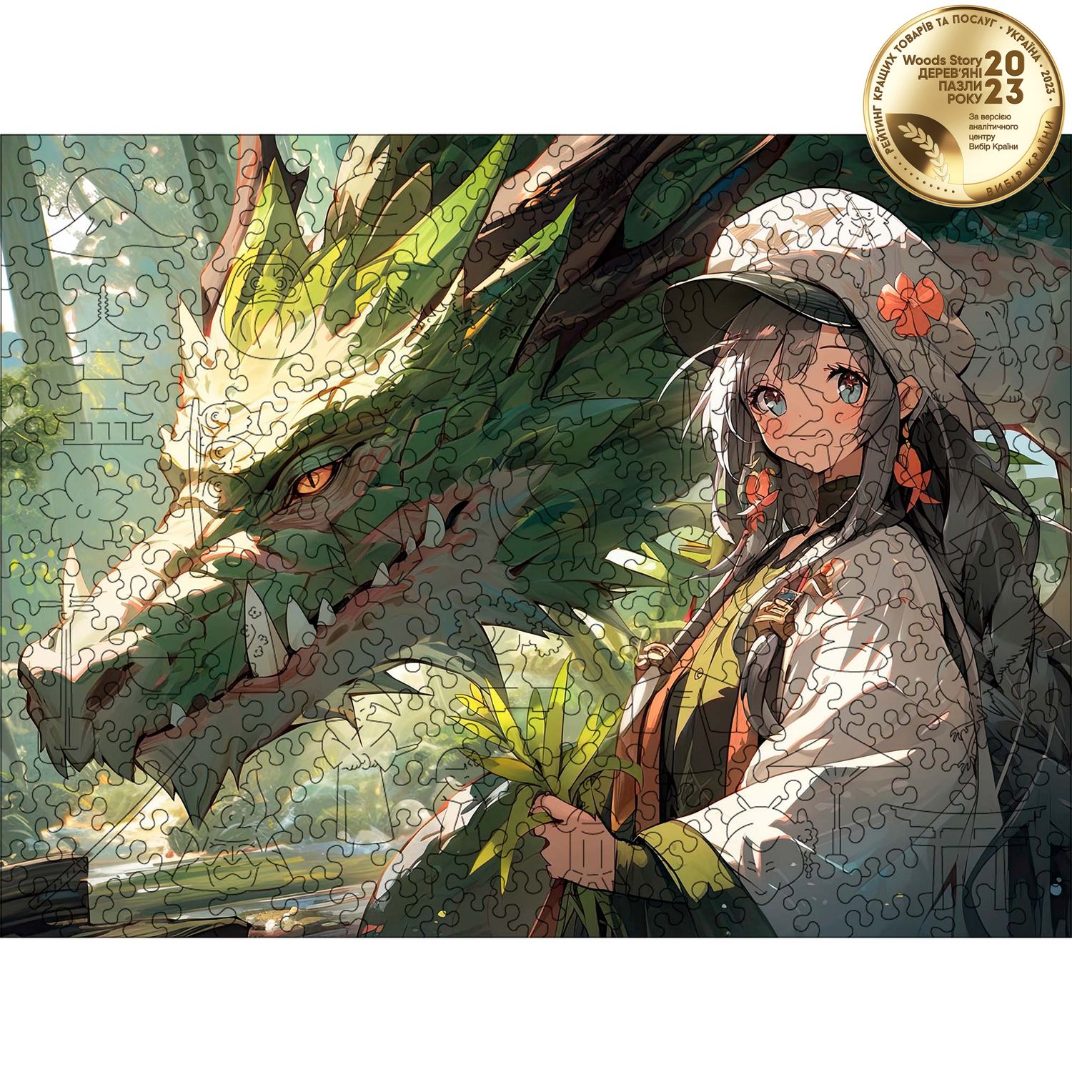 Дерев'яний пазл Аніме (Дівчина з зеленим драконом) XL