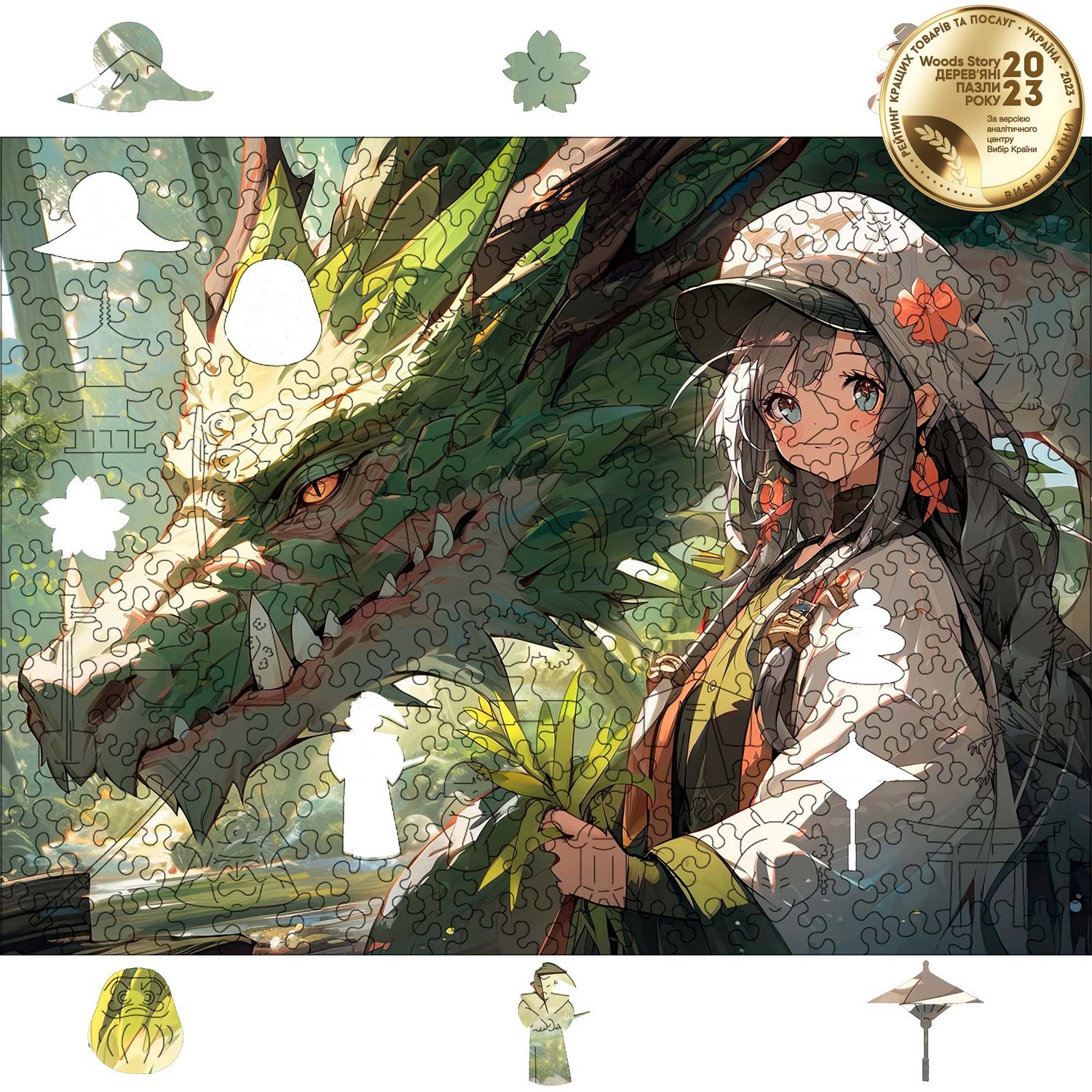 Деревянный пазл Аниме (Девушка с зеленым драконом) L